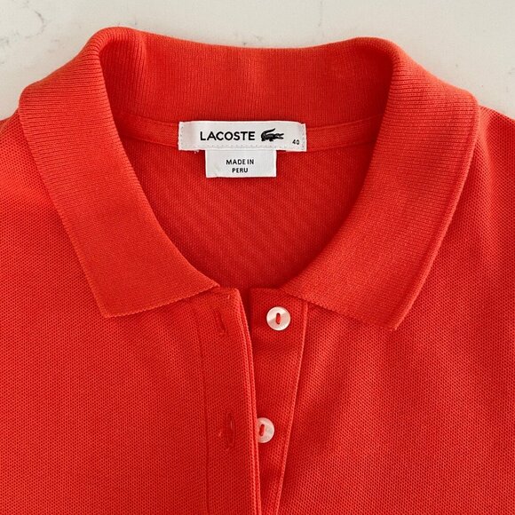 Lacoste Modern Sporty Sleeveless 100% Cotton Polo Dress Orange Sz 40 NWOT - Picture 9 of 12
